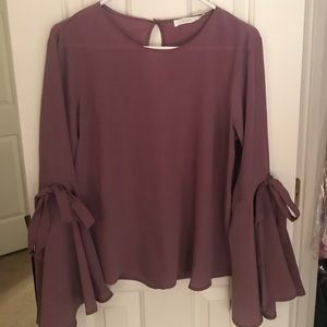Lush Lavender Tie Bell Sleeve Blouse